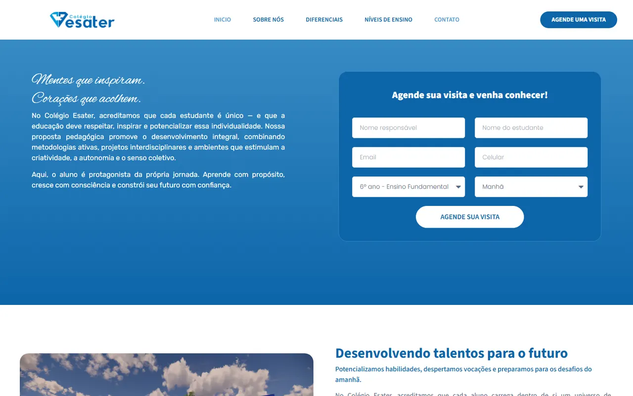 Site do Colégio Esater criado pela Agência Cria