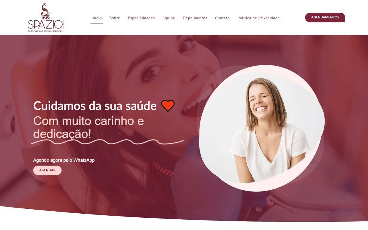 Site da Spazio Odontologia e Clínica Integrada criado pela Agência Cria